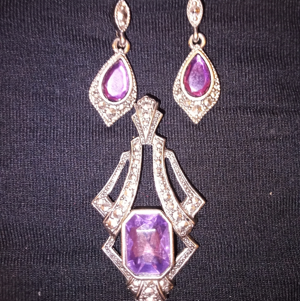 Vintage Amethyst earrings and pendant set